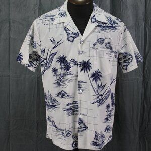 Vintage Hawaiian Shirt - Grid Island and Palm Tree Pattern by Kai Nani -